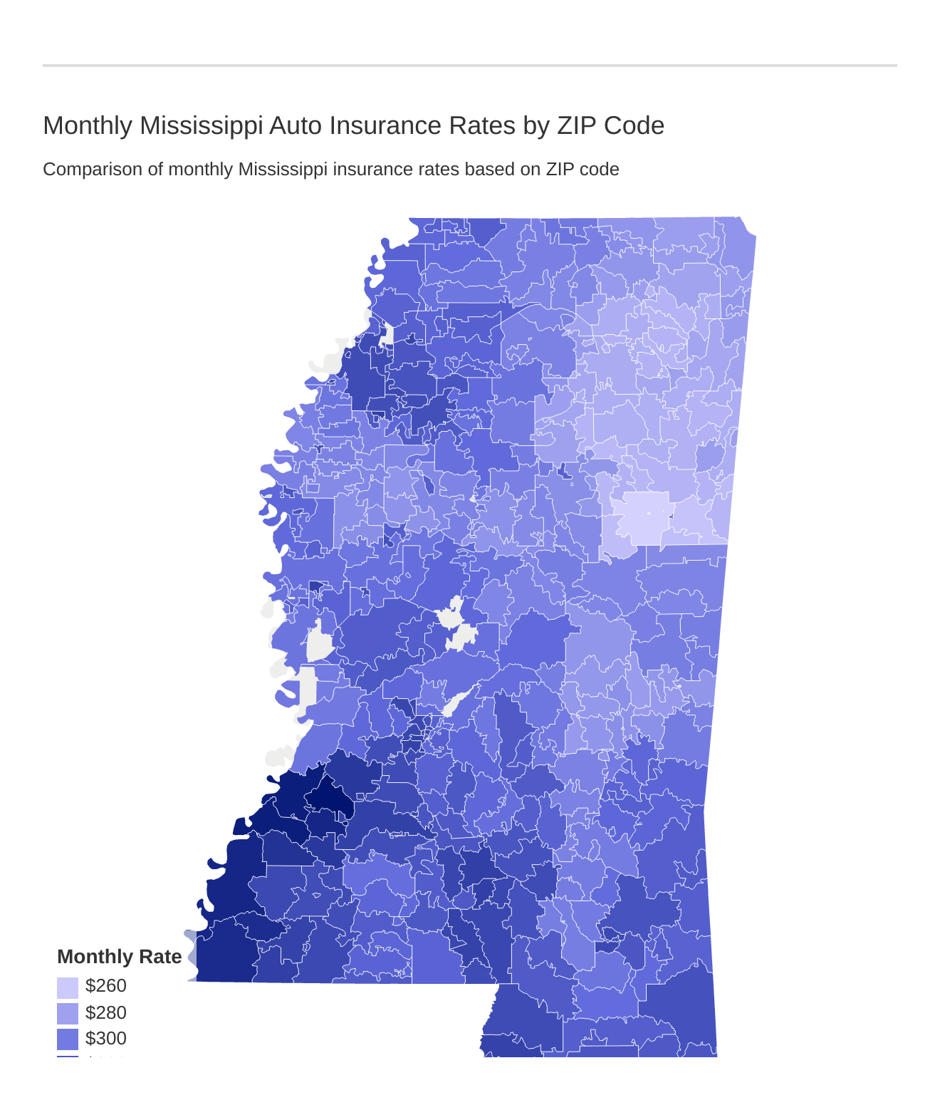 Monthly Mississippi Auto Insurance Rates by ZIP Code Monthly Mississippi Auto Insurance Rates by ZIP Code